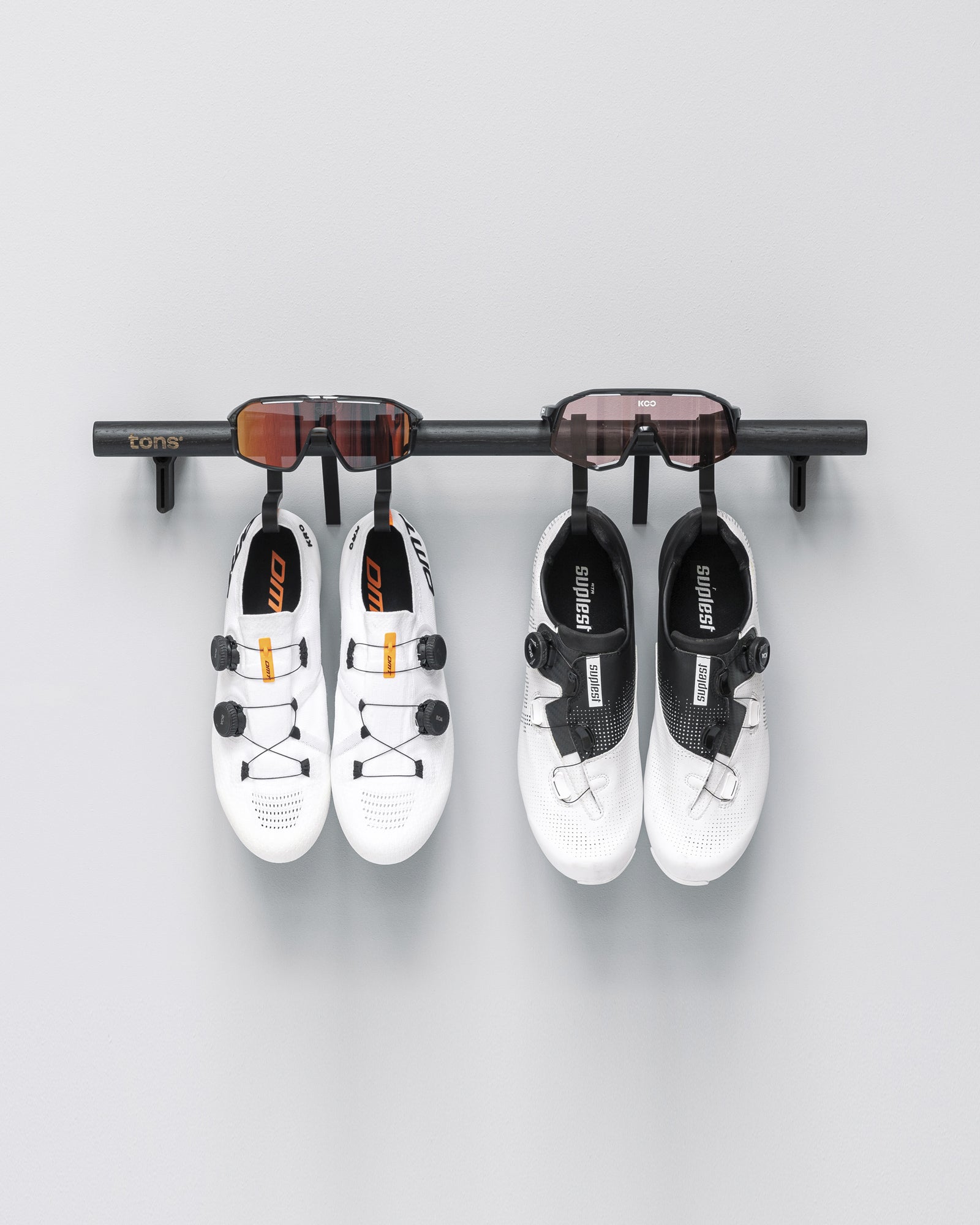 Toe Bar Storage Tons Bar — storage for cycling shoes, helmets and sunglasses